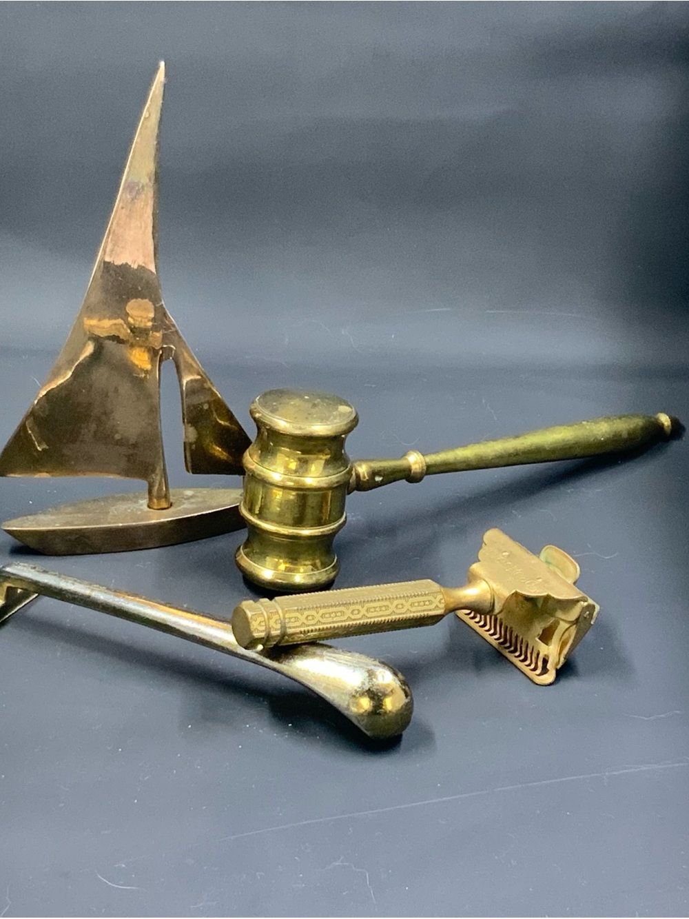 Vintage Brass Decorative Gavel and Nautical Accents - Brass Finish